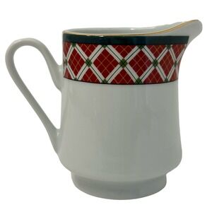 GIBSON DESIGNS Windsor 4" Creamer Checked Border Green/Red CLEAN